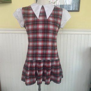 Unif Medium Plaid red dress with pointed white collar